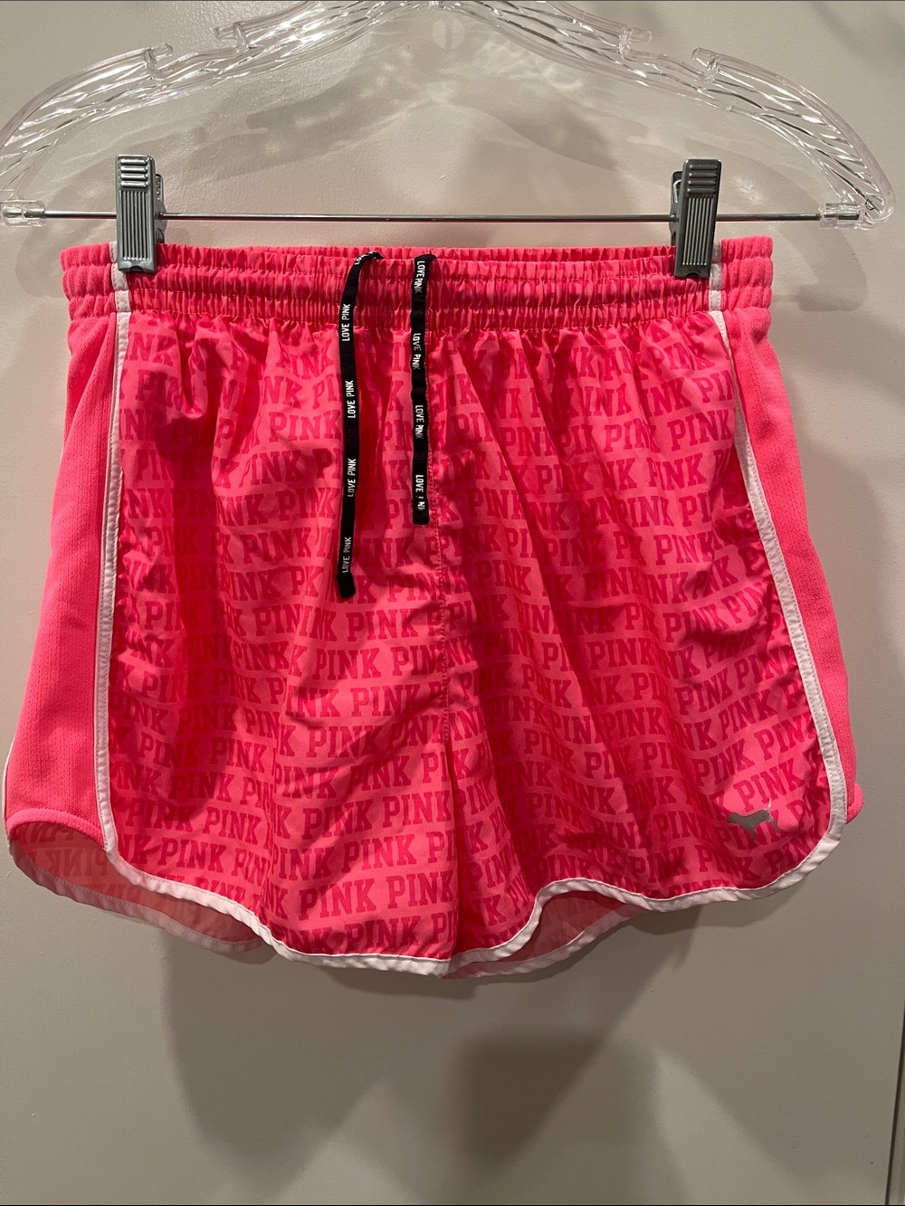 PINK Victoria's Secret Neon Pink Logo Athletic Shorts with Black Drawstring
